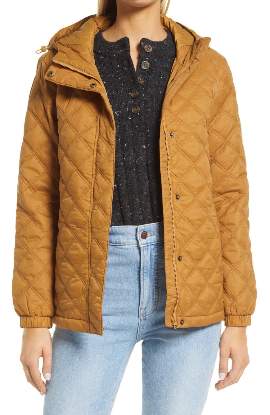 Madewell Addition Toffee Brown Quilted Packable Hooded Puffer Jacket Size XS
